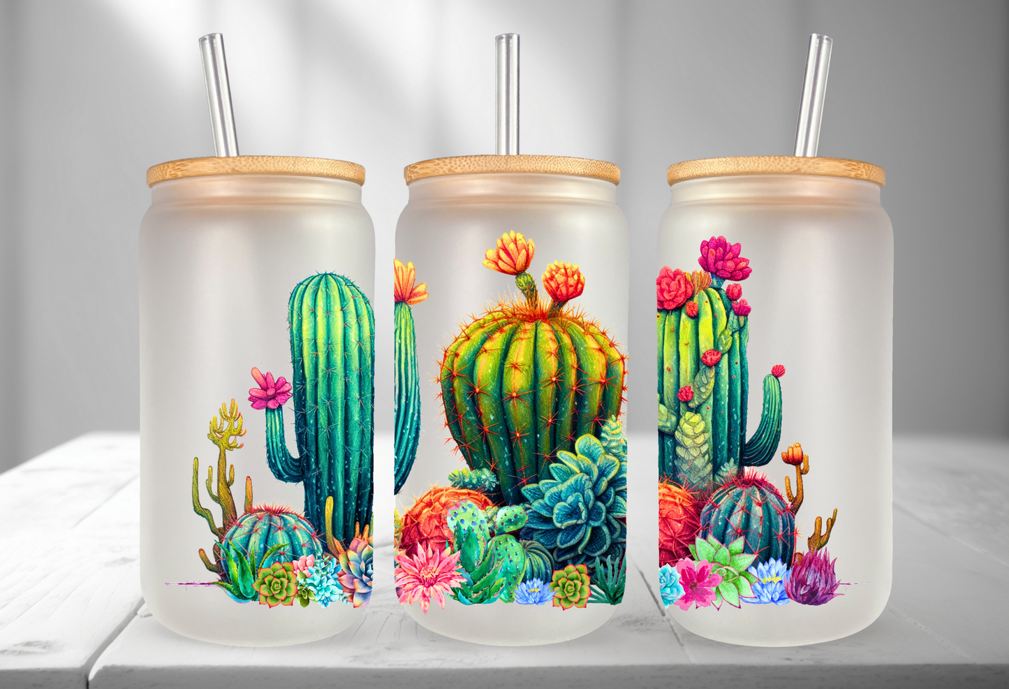 Cactus Succulent Glass Tumbler