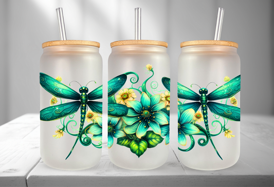 Green Dragonfly Glass Tumbler