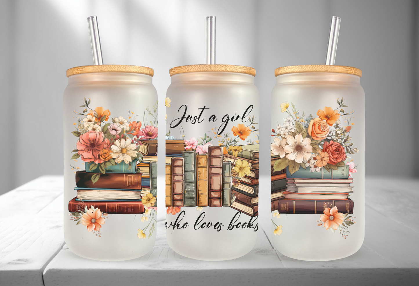 Just a Girl Who Loves Books Glass Tumbler