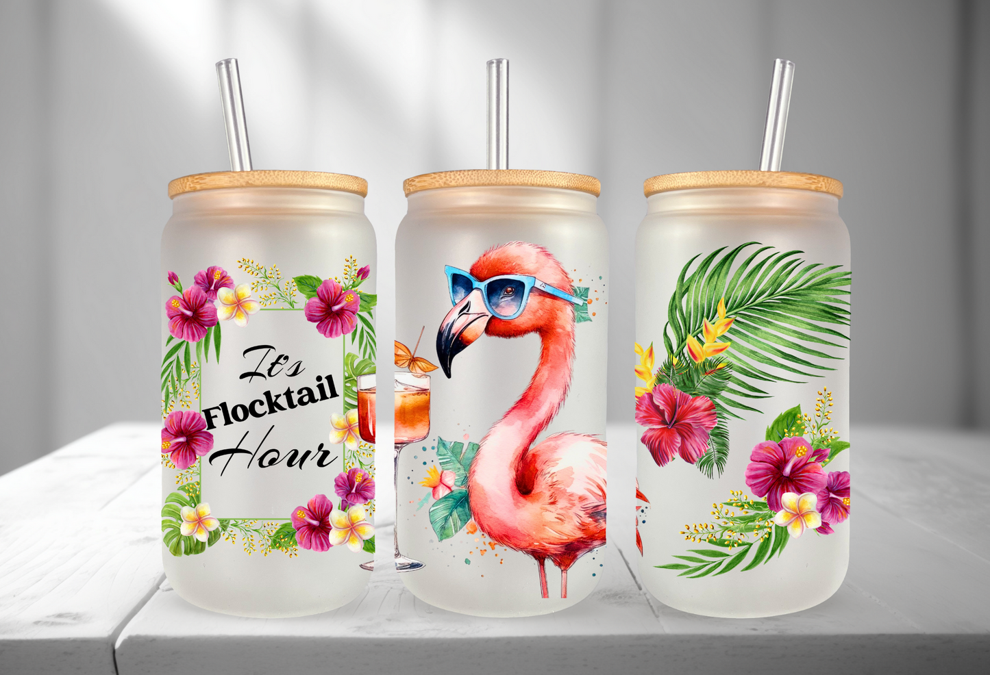 It’s Flocktail Hour Flamingo Glass Tumbler