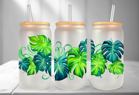 Tropical Leaves Glass Tumbler