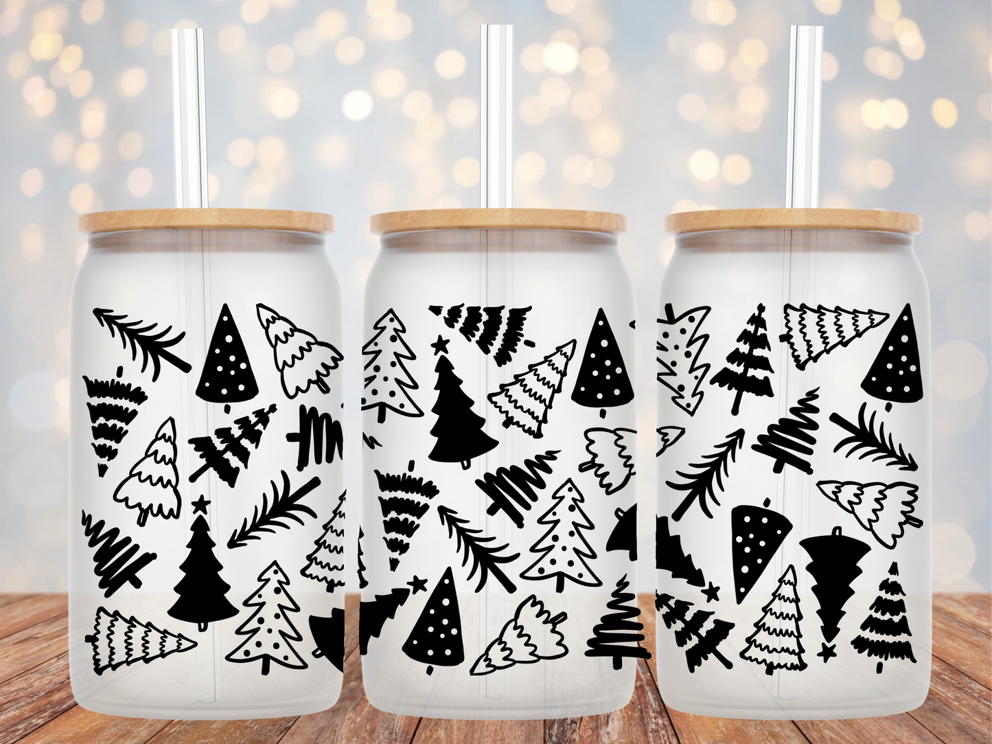 Christmas Tree Doodle Glass Tumbler