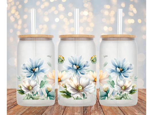 Blue Flowers Glass Tumbler