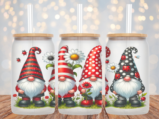 Ladybug Gnome Glass Tumbler