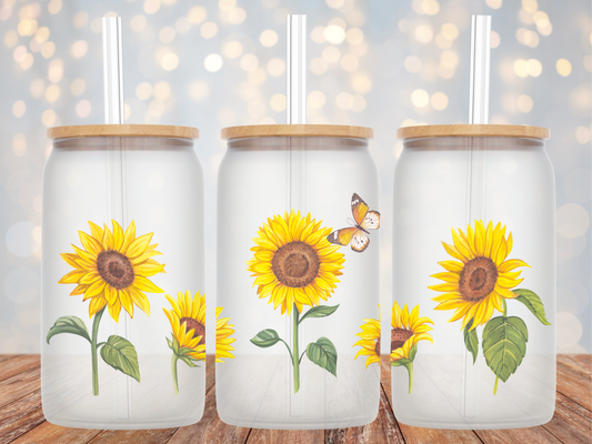 Sunflower Butterfly Glass Tumbler