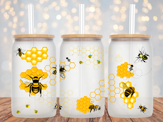 Honeycomb Bee Glass Tumbler