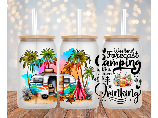 Weekend Forecast Camping Glass Tumbler