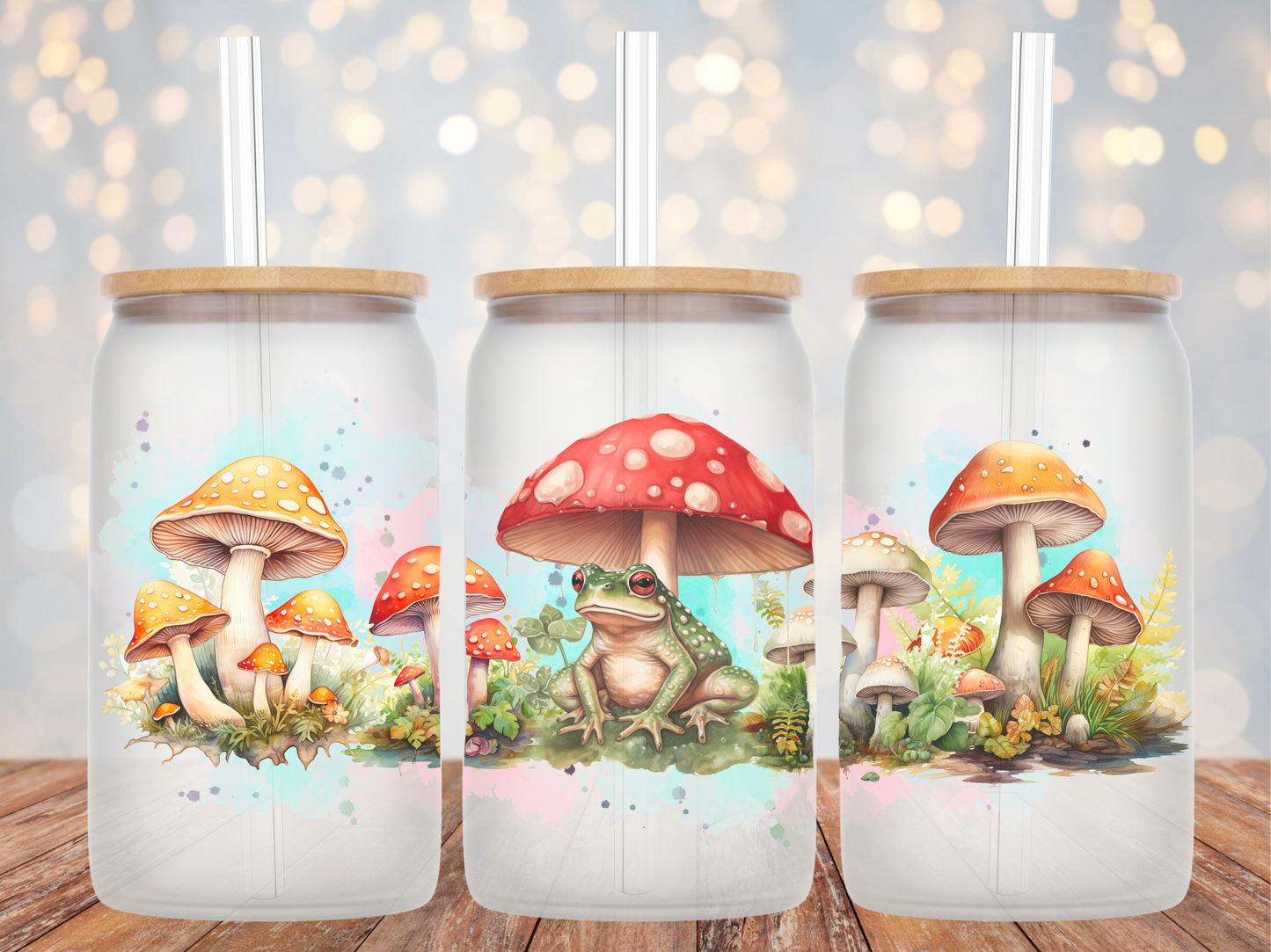 Frog Mushroom Glass Tumbler