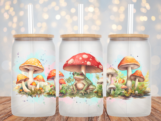 Frog Mushroom Glass Tumbler