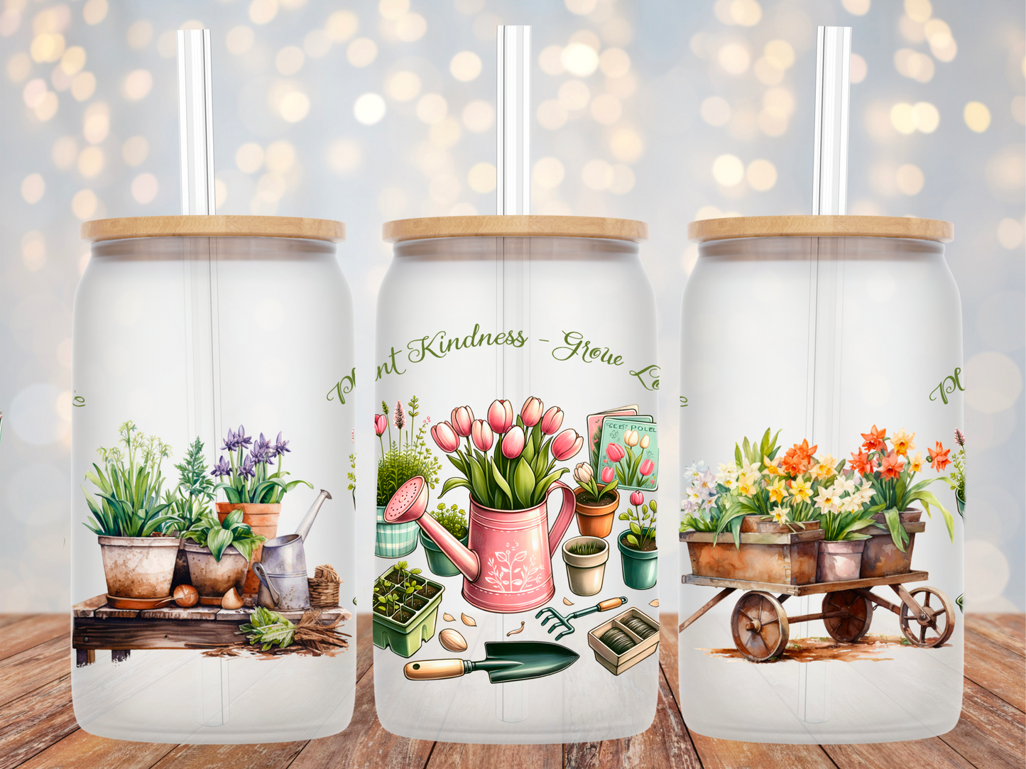 Plant Kindness Grow Love Glass Tumbler