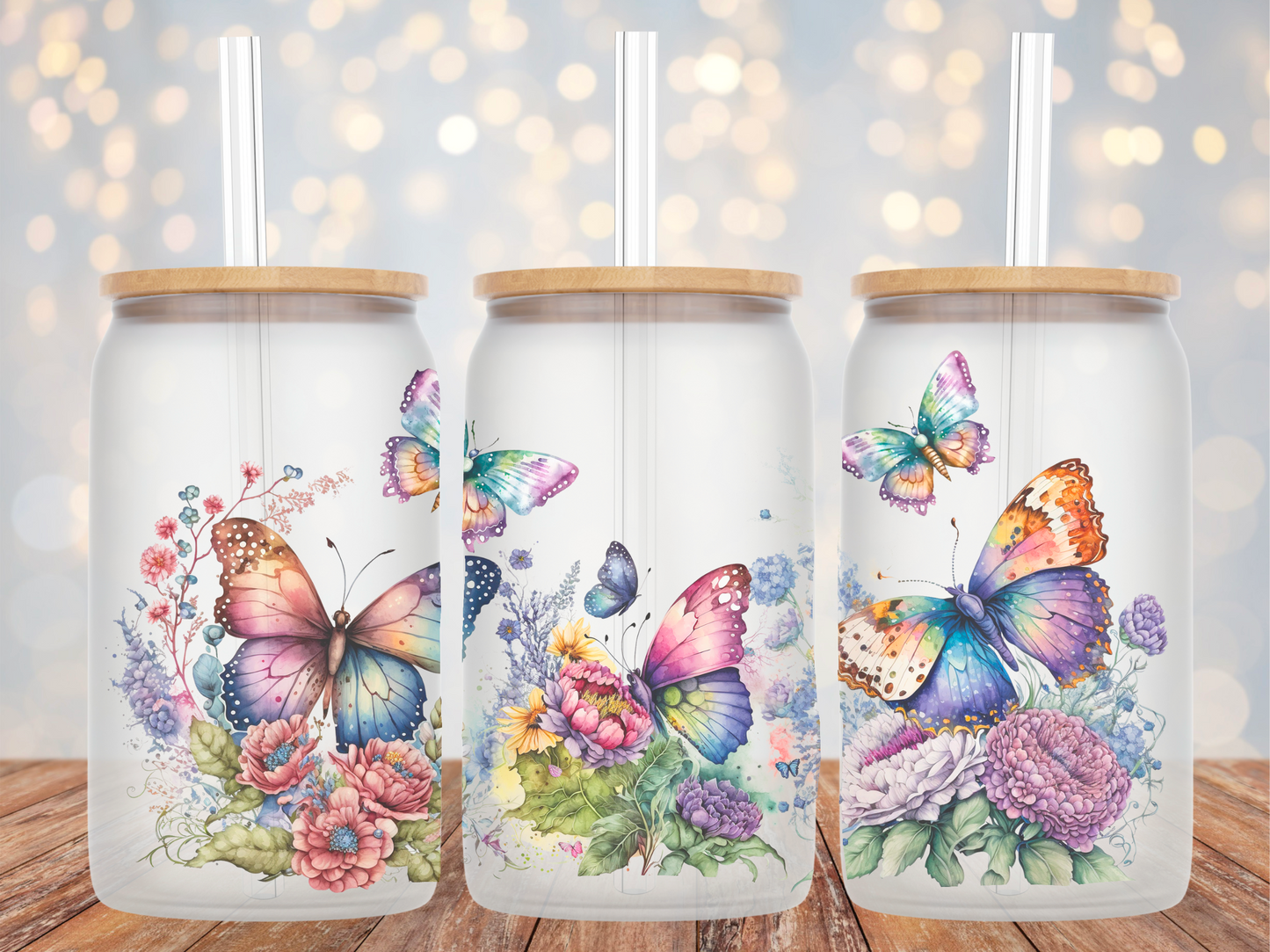 Butterfly Flower Glass Tumbler