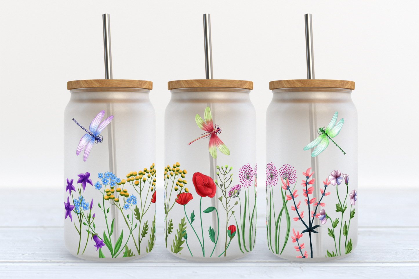 Dragonfly Wildflowers Glass Tumbler