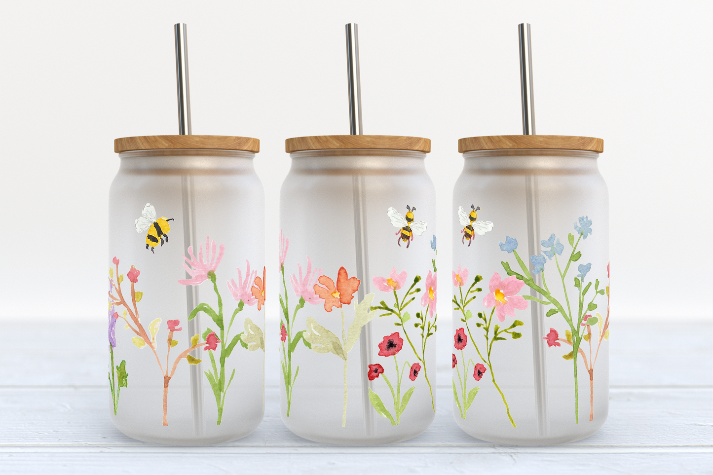 Bee Wildflower Glass Tumbler