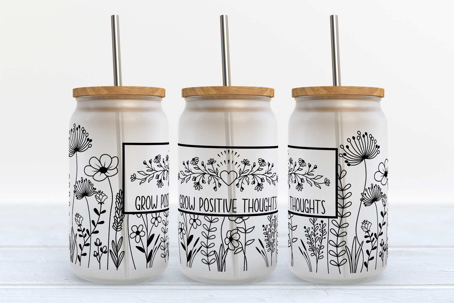 Grow Positive Thoughts Glass Tumbler