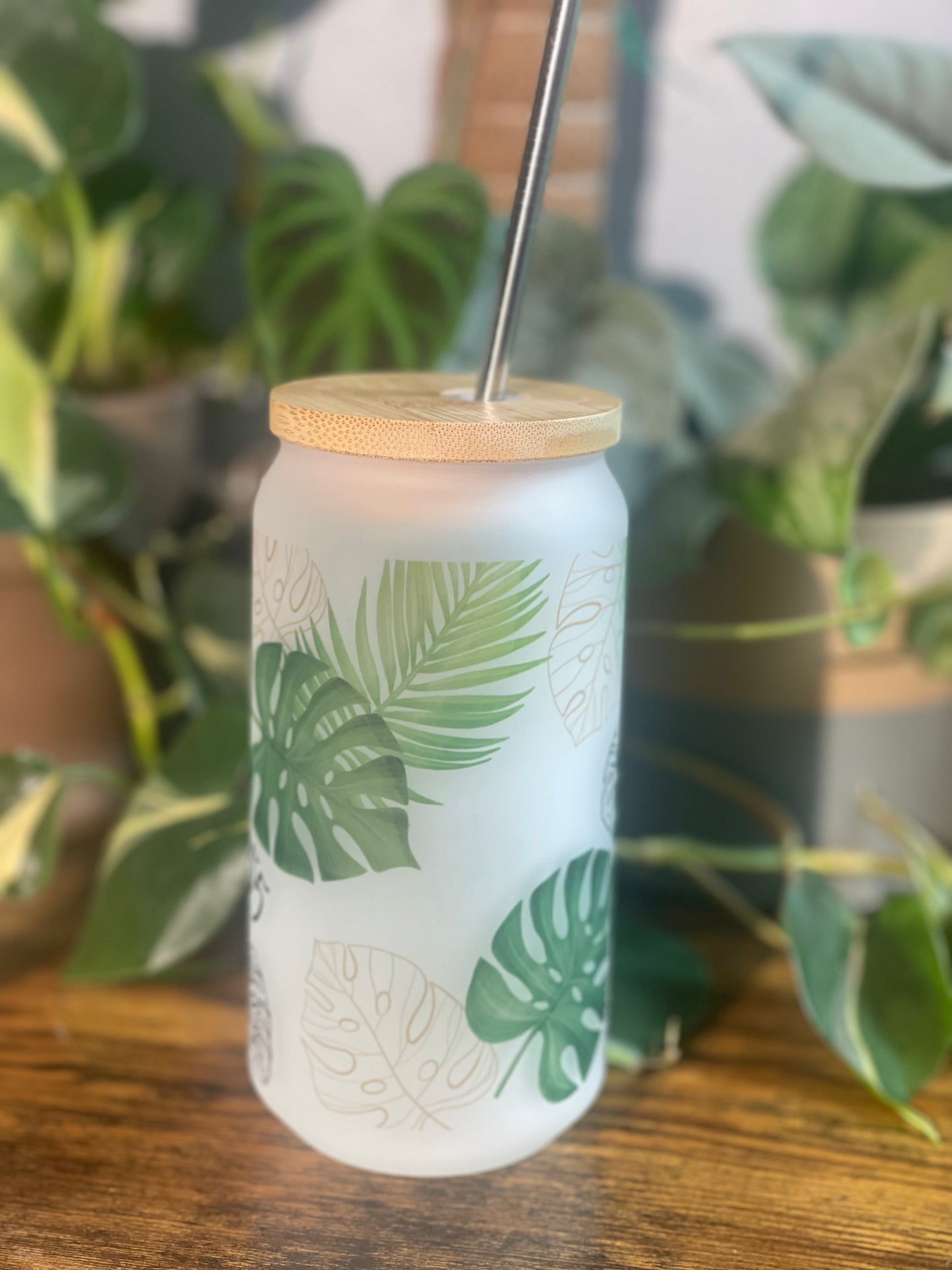 Custom Plant Leaves Glass Tumbler