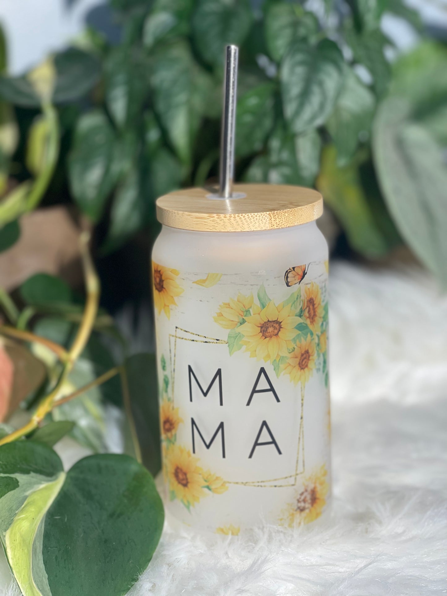 Mama Sunflower Glass Tumbler