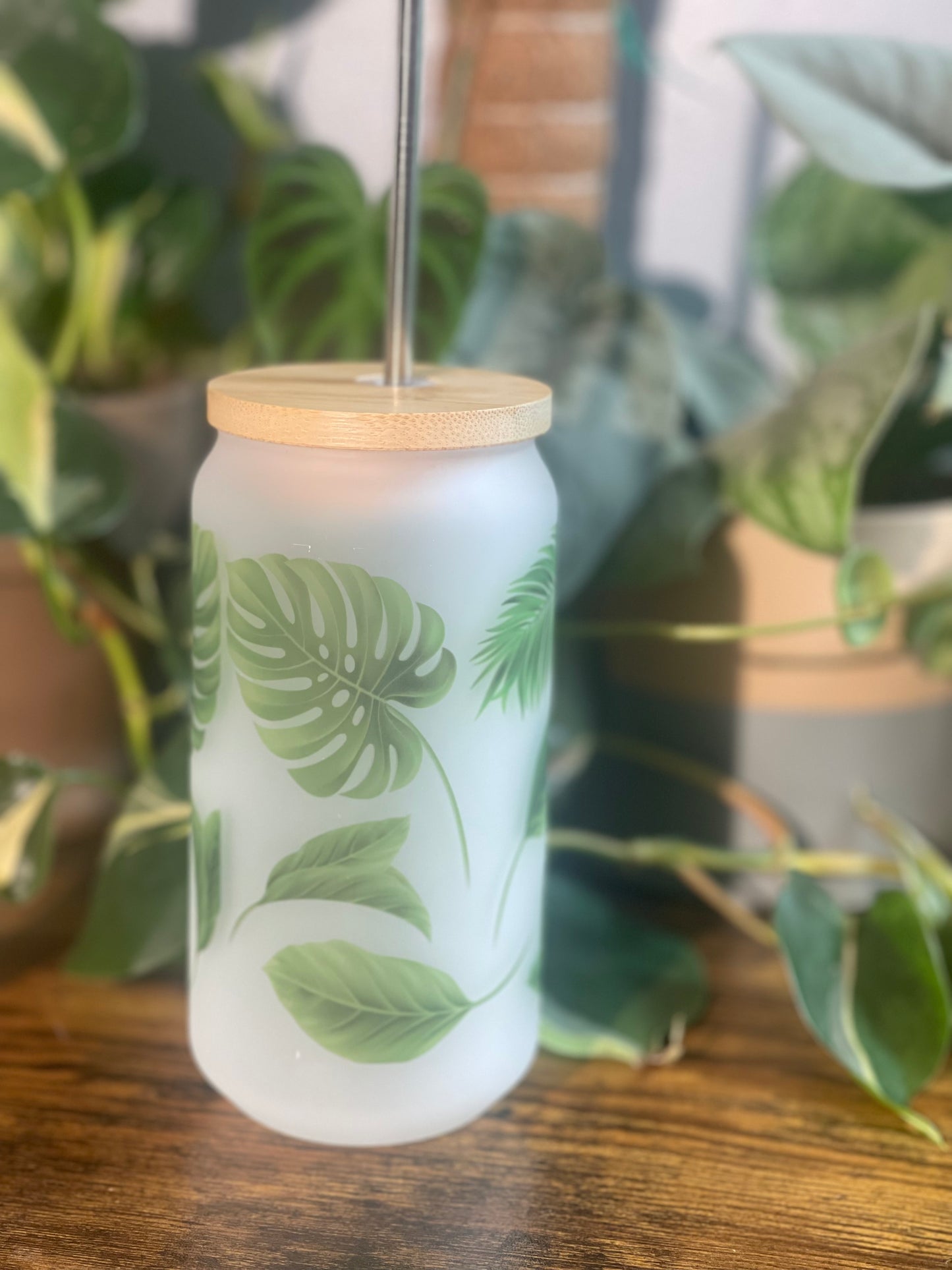 Plant Leaves Glass Tumbler