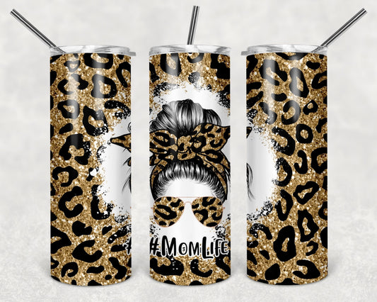 Gold Cheetah Mom Bun Mom Life Tumbler